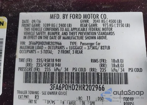 2017 Ford Fusion Se from USA, damaged, VIN 3FA6P0HD2HR202966